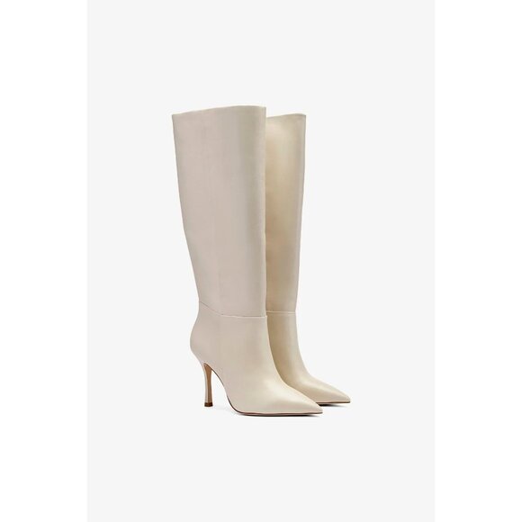 Marc Fisher LTD Georgiey Pointed Toe Knee ivory leather High Boots size 6.5 - Picture 2 of 9